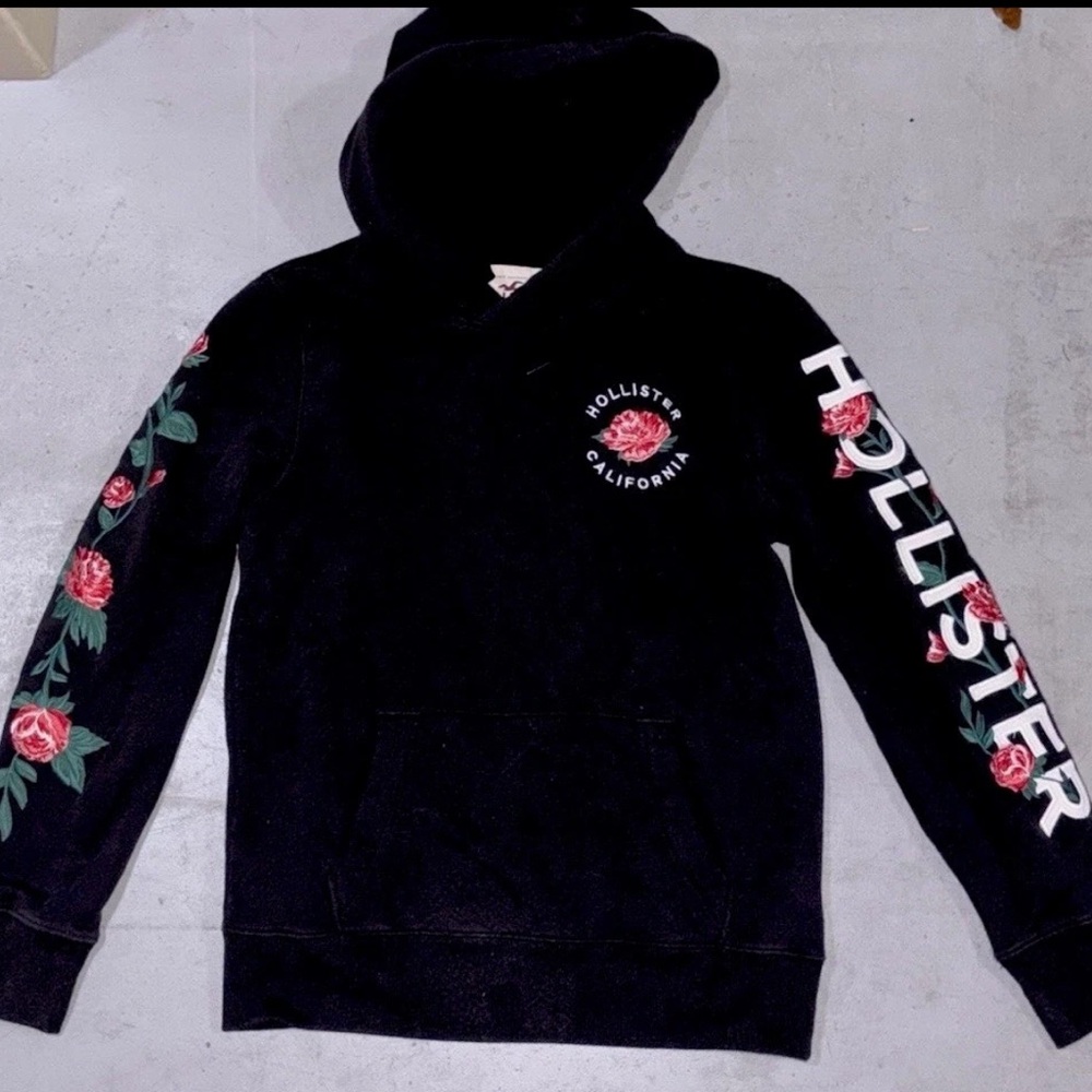 Hollister Y2K Spellout Roses Pullover Hoodie SZ. XS Mens Embroidered
